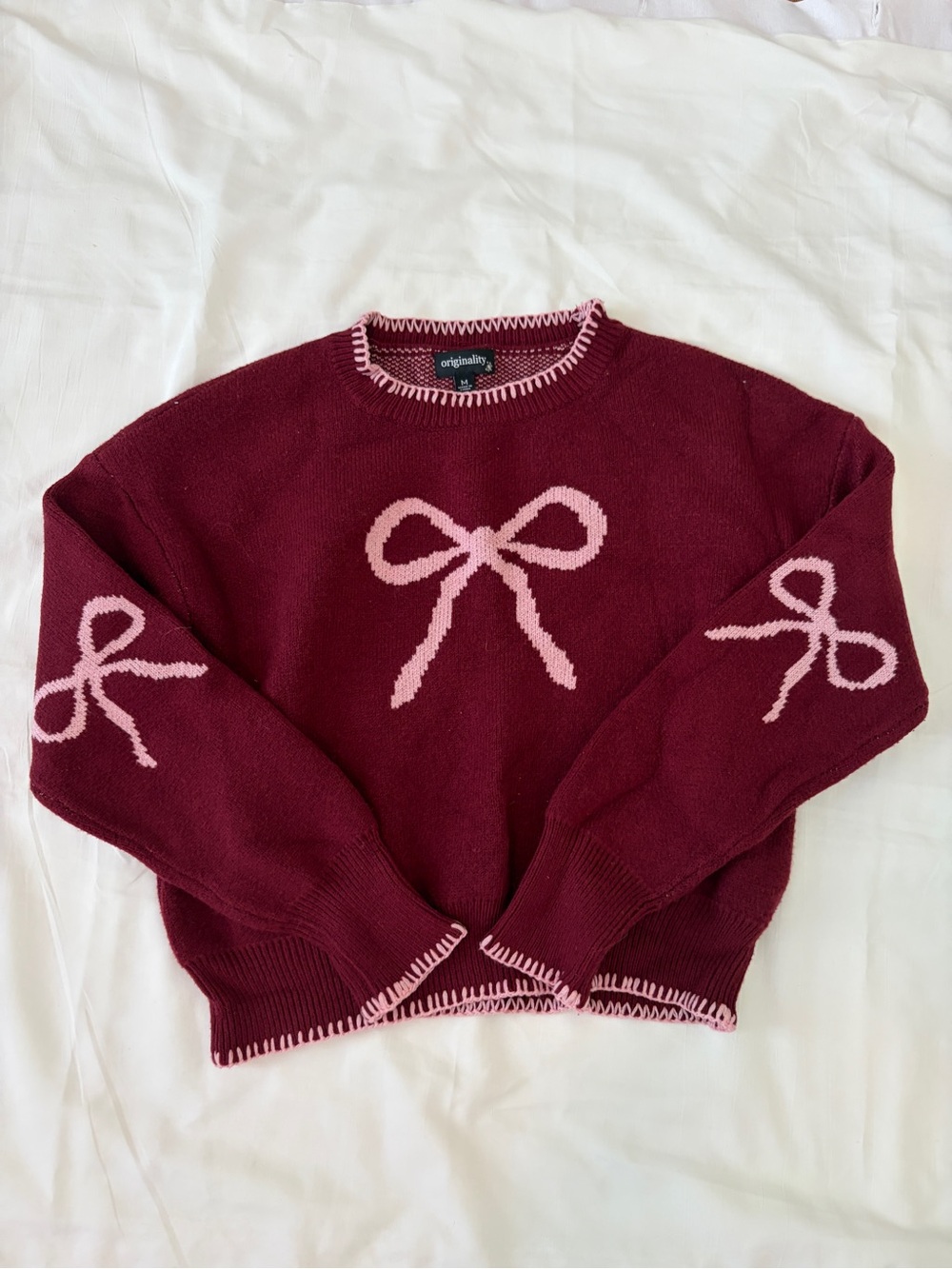 Burgundy Sweater with Pink Bows, size M (girl)